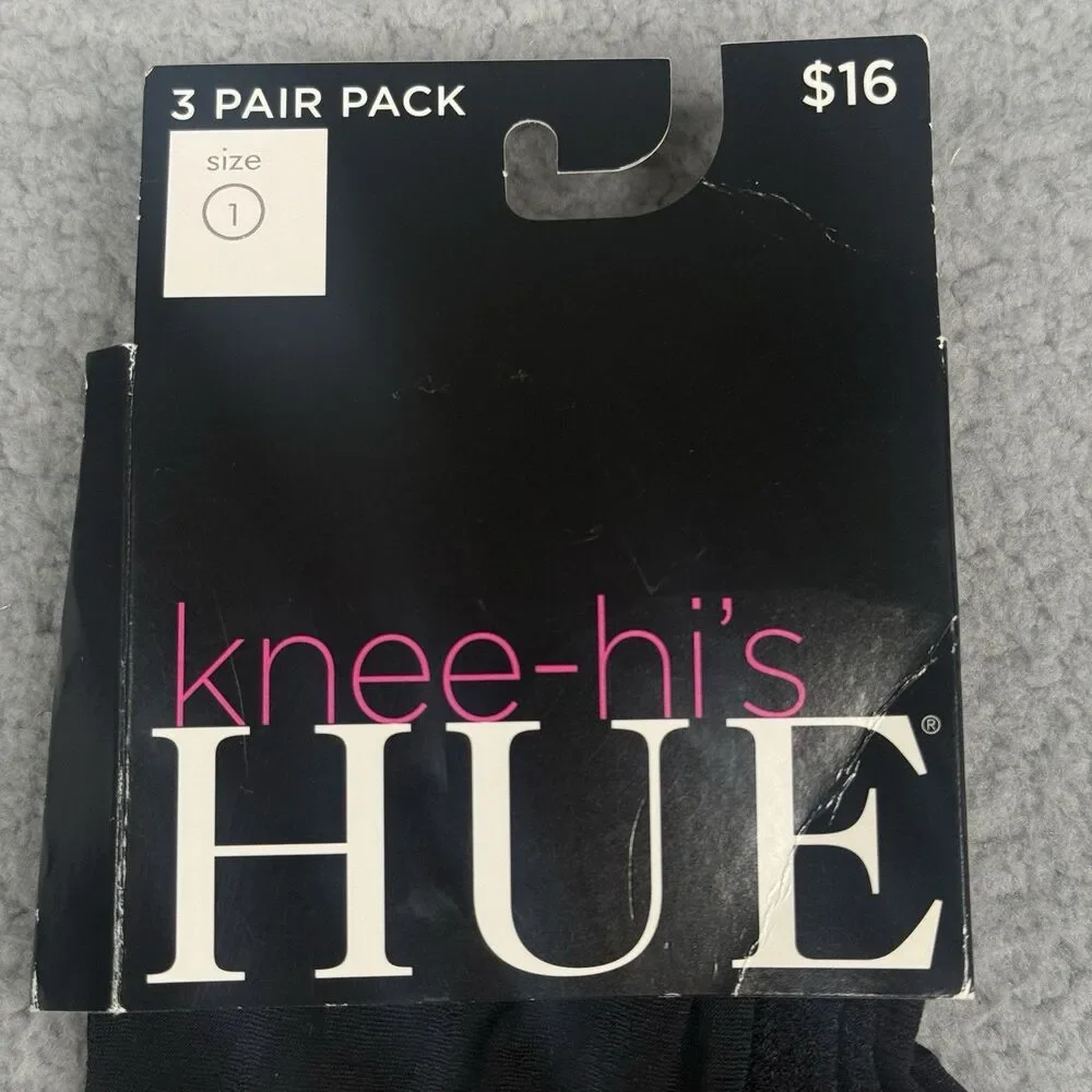 HUE Knee High Socks Women Size 1 Black Opaque 3-Pair Pack Goth Dark Academia NIP